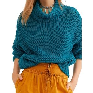 Free People Womens My Only Sunshine Knit Turquoise Boho Sweater XS